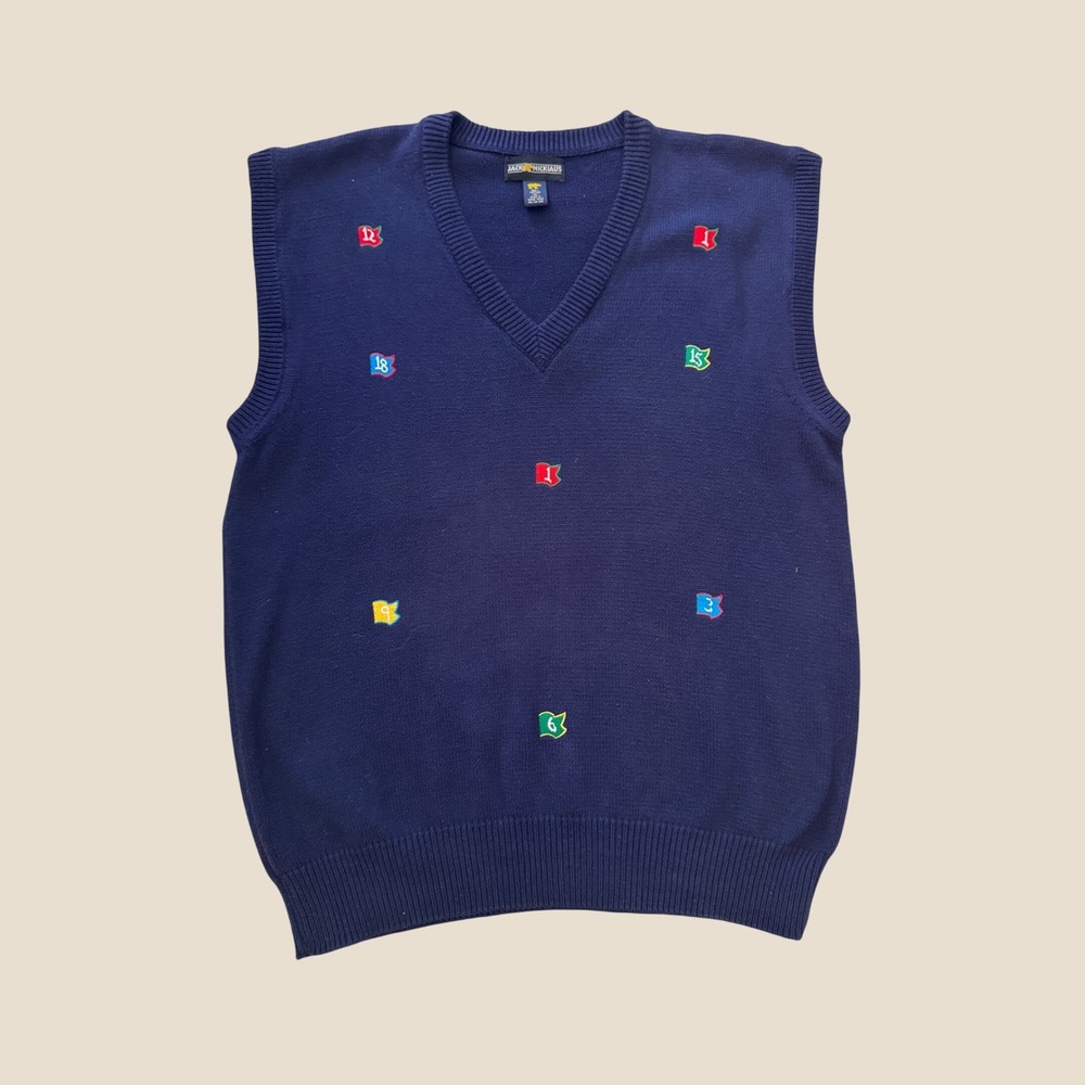 Jack Nicklaus Golf Flag Embroidered Sweater Vest XL 100% Cotton Vintage